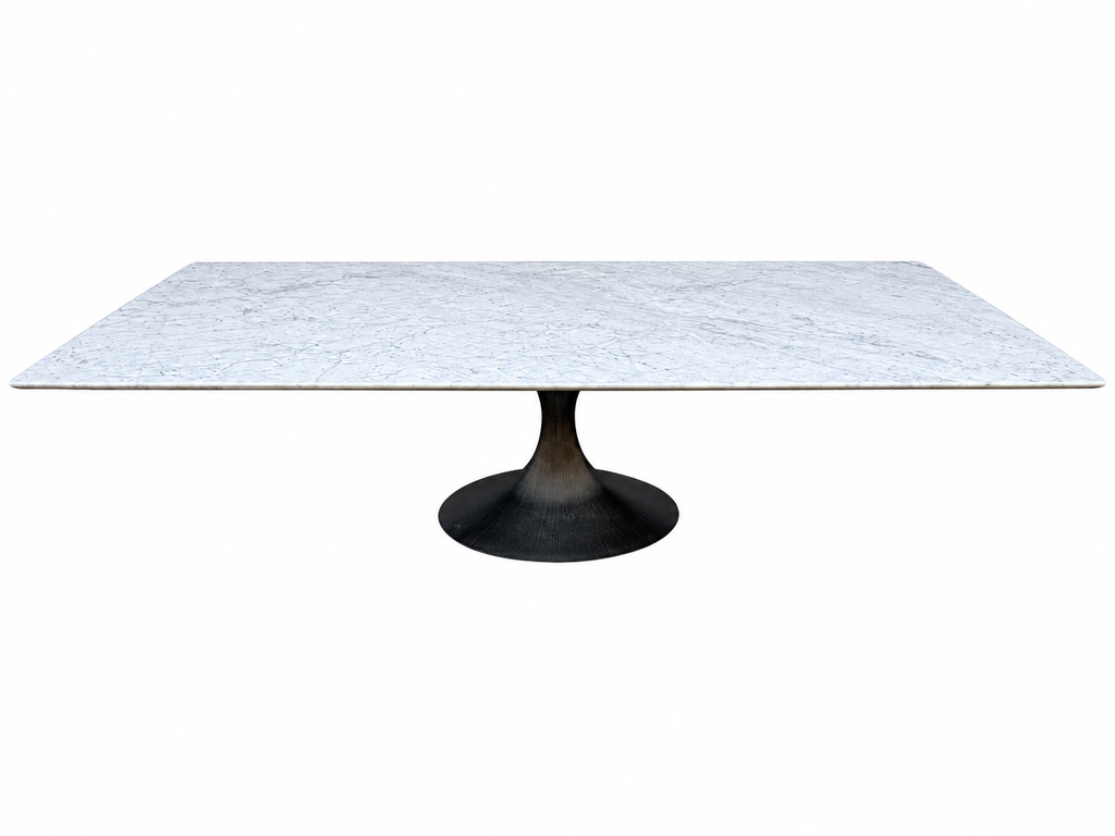 RH Aero Stone Rectangular Dining Table – 120" | Italian Carrara Marble Top | Cast Iron Pedestal Base