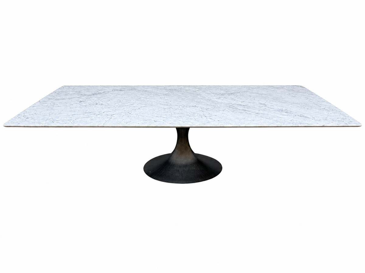 RH Aero Stone Rectangular Dining Table – 120" | Italian Carrara Marble Top | Cast Iron Pedestal Base