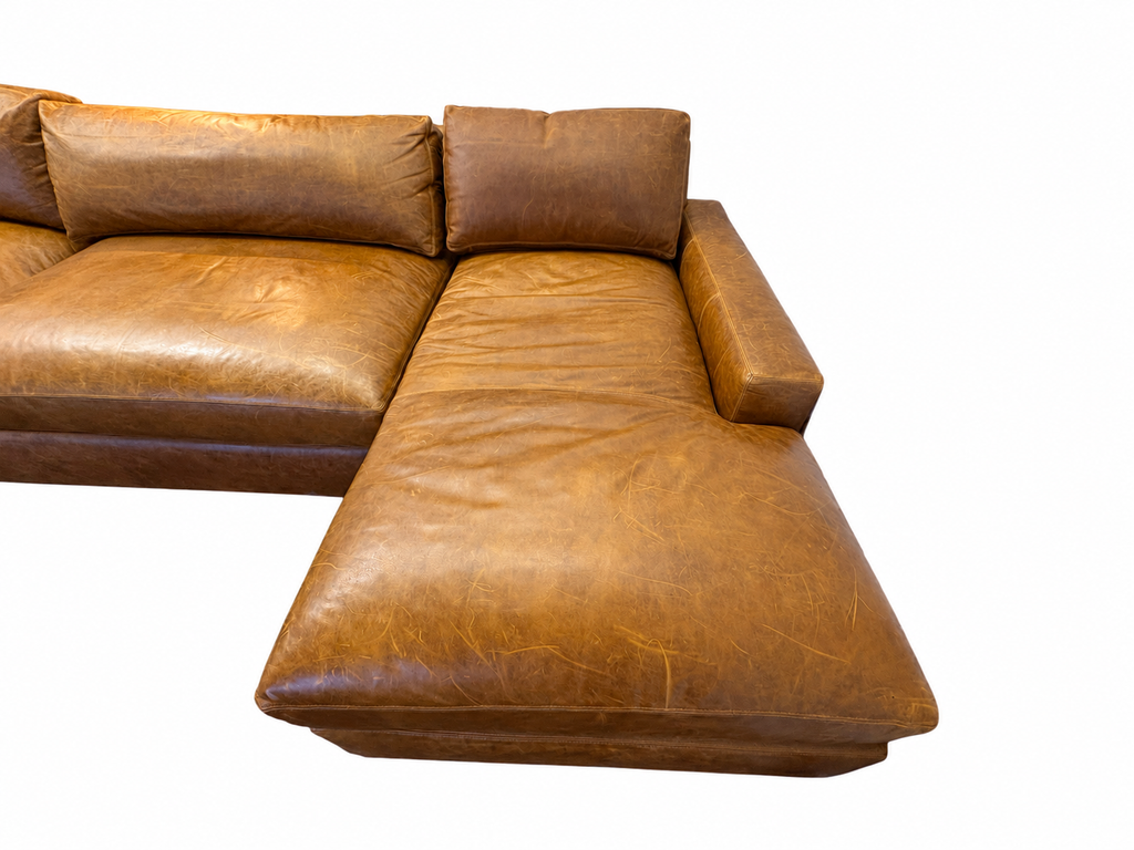 RH Maxwell Leather U-Chaise Sectional – 8' Armless Sofa with Dual Luxe Chaises in Italian Berkshire Leather (Chestnut)