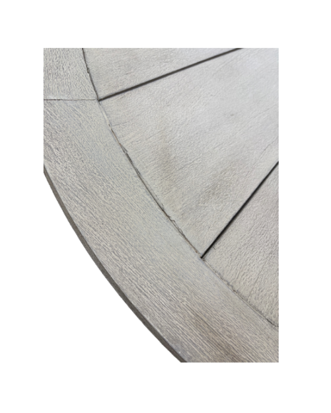 RH Balmain Round Teak Dining Table – 48" Weathered Teak Finish