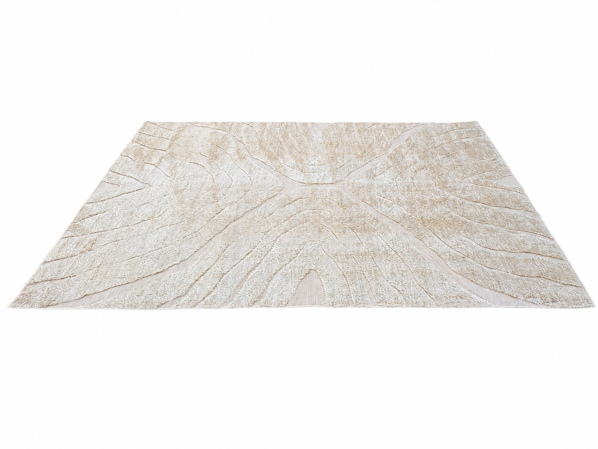 RH Tarras Wool Rug – 10' × 14' Wheat | 100% Hand-Spun Wool | Hand-Knotted | Sculptural High-Low Texture