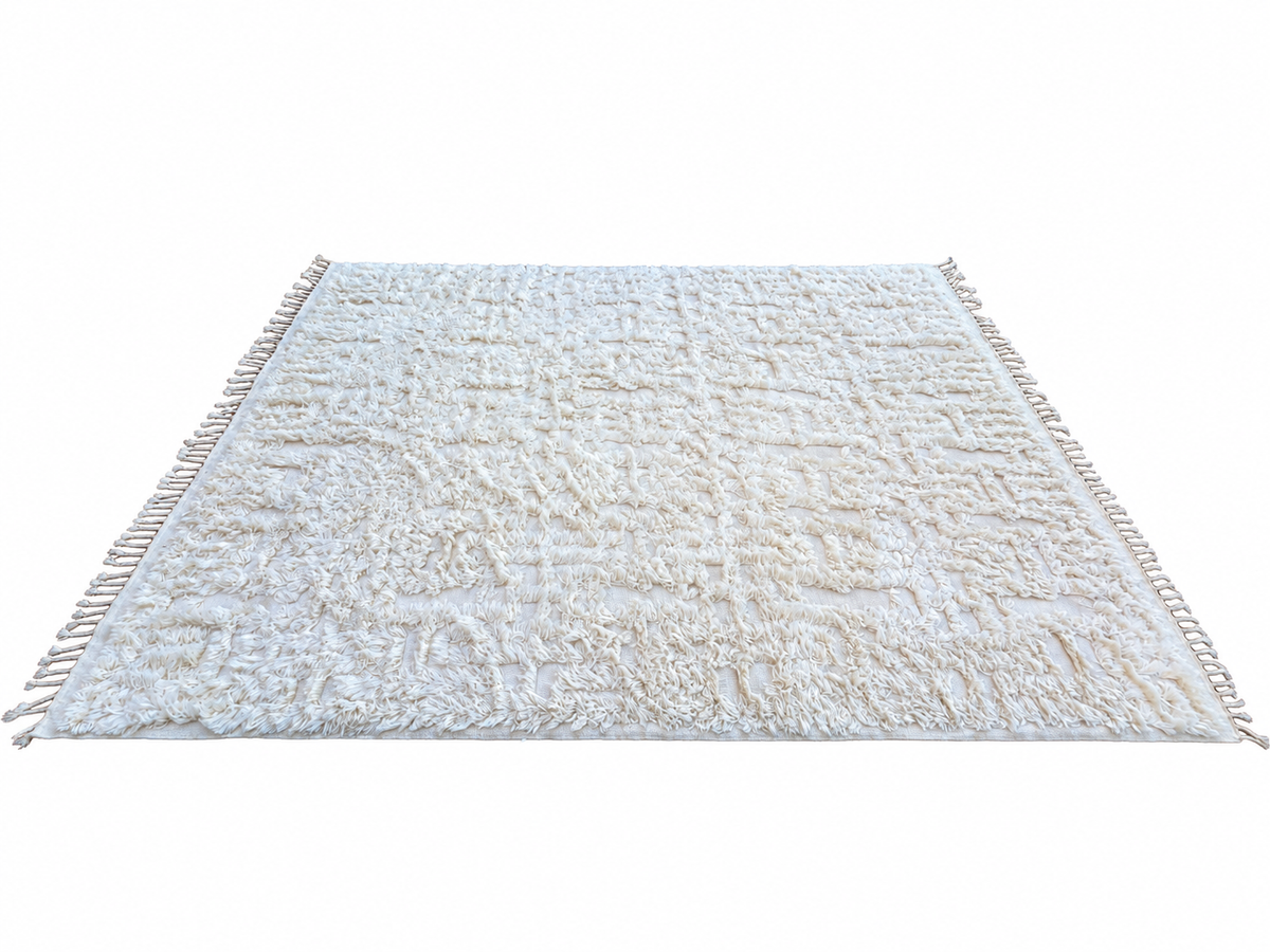 RH Cabila Wool Rug – 9' × 12' Ivory | 87% Wool & 13% Cotton | Hand-Knotted High-Low Construction