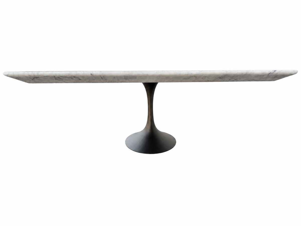 RH Aero Stone Rectangular Dining Table – 120" | Italian Carrara Marble Top | Cast Iron Pedestal Base