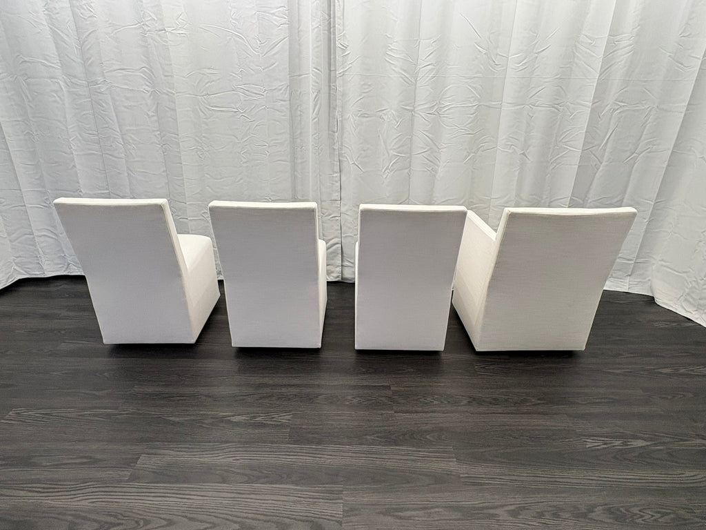 Curated Set of Four RH Ellison Fabric Dining Chairs
Perennials® Performance Textured Linen Weave — White
Recessed Caster Bases