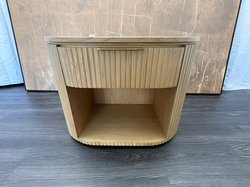 RH Byron Open Nightstand – 32" Light Oak | American White Oak | Reeded Detail | Soft-Close Drawer