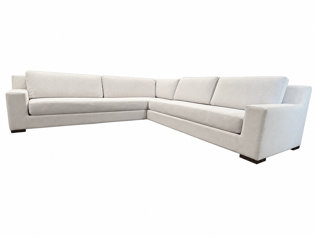 RH Modena Track Arm Left-Arm Bench-Cushion L-Sectional – Perennials Performance Textured Linen Weave in Mist