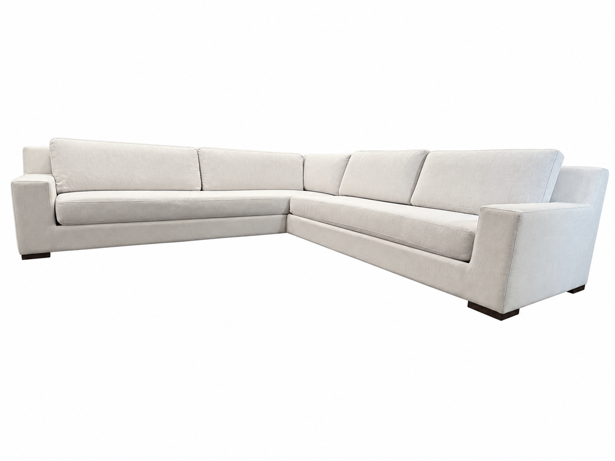 RH Modena Track Arm Left-Arm Bench-Cushion L-Sectional – Perennials Performance Textured Linen Weave in Mist