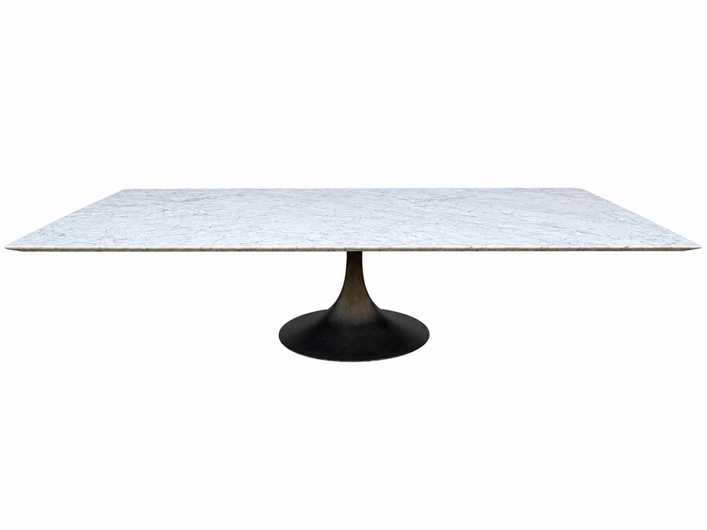 RH Aero Stone Rectangular Dining Table – 120" | Italian Carrara Marble Top | Cast Iron Pedestal Base