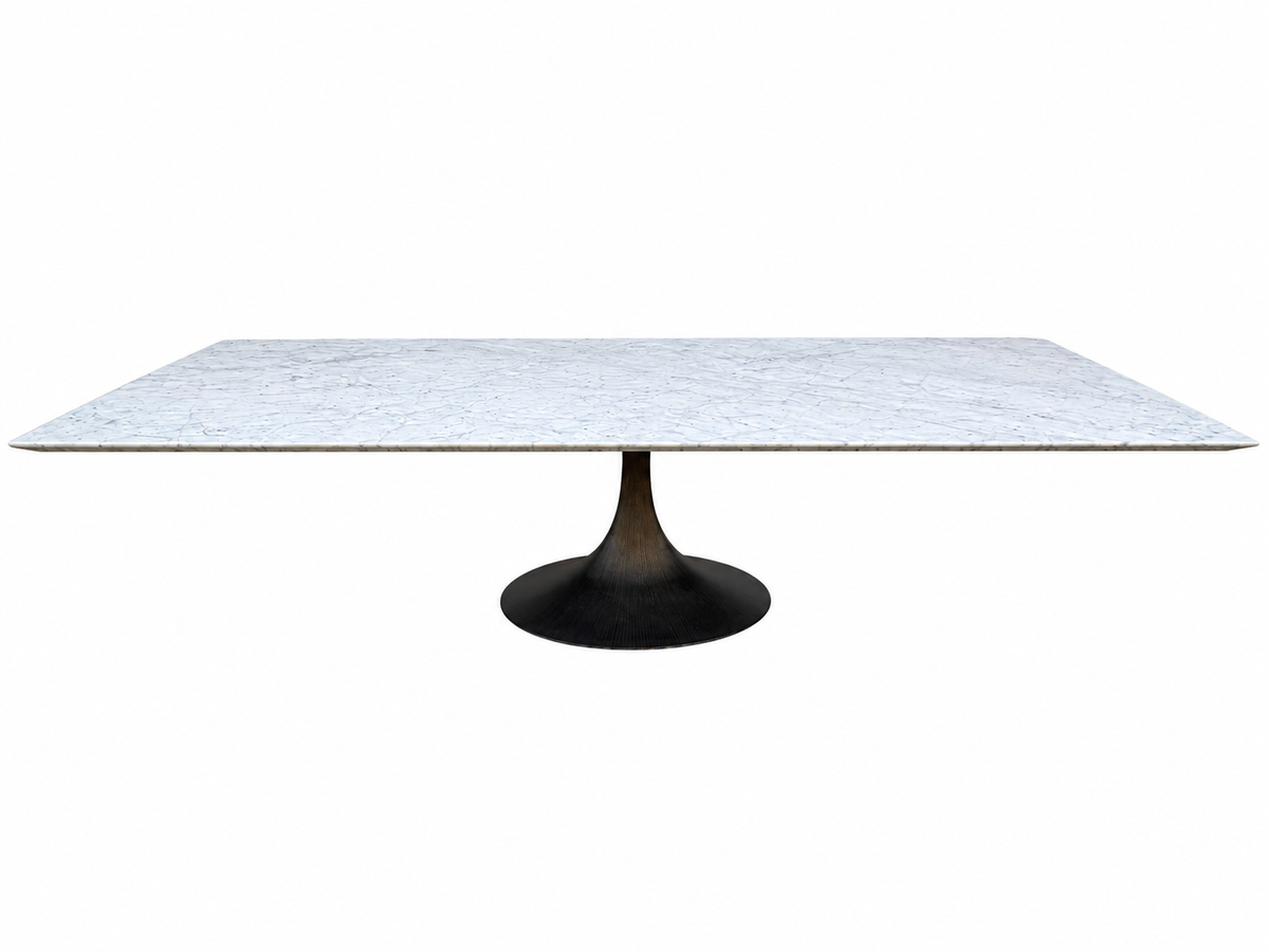 RH Aero Stone Rectangular Dining Table – 120" | Italian Carrara Marble Top | Cast Iron Pedestal Base