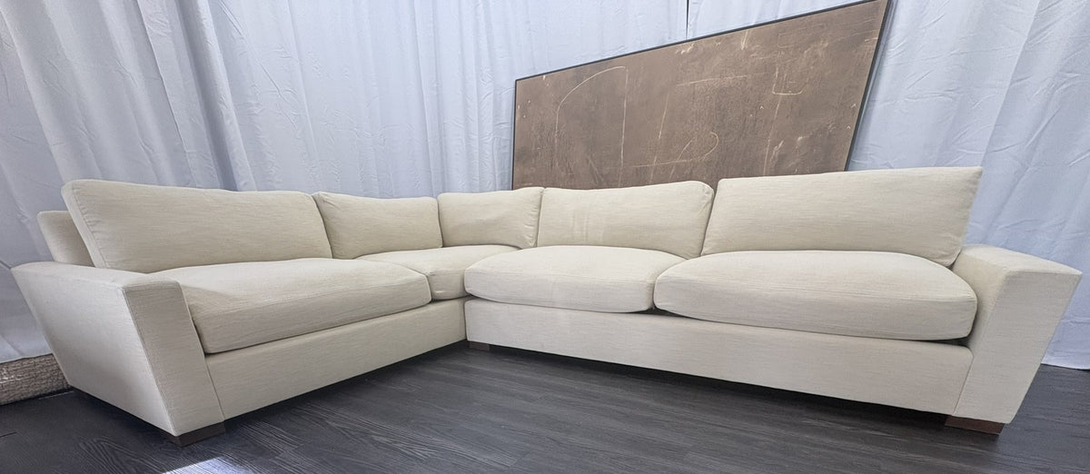 RH Maxwell Left-Arm L-Sectional | Classic | Down | Perennials® Performance Textured Linen Weave – Dune