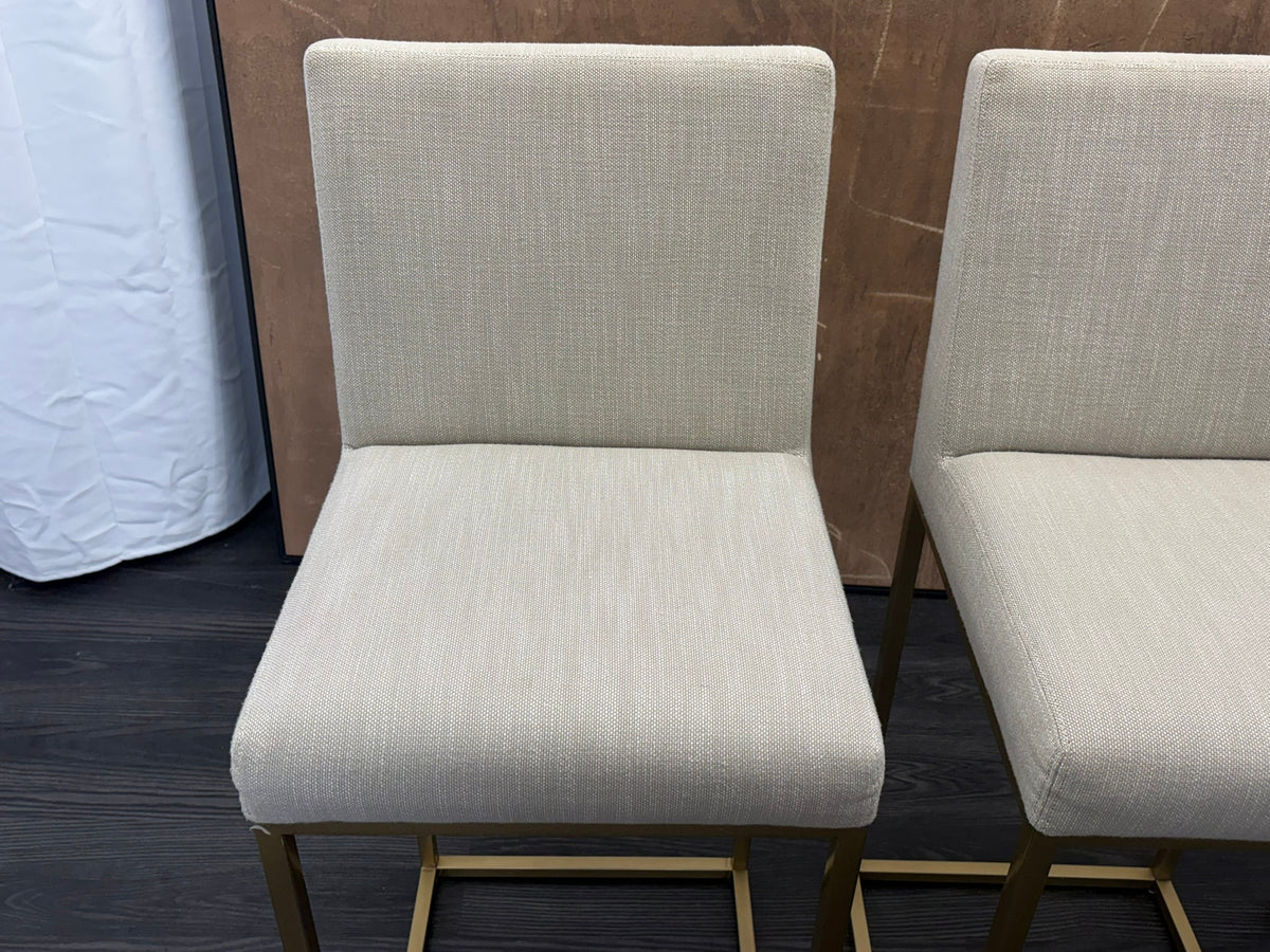 RH Emery Armless Fabric Counter Stools – Set of 3 Perennials® Performance Textured Linen Weave – Sand | Burnished Brass | Counter Height