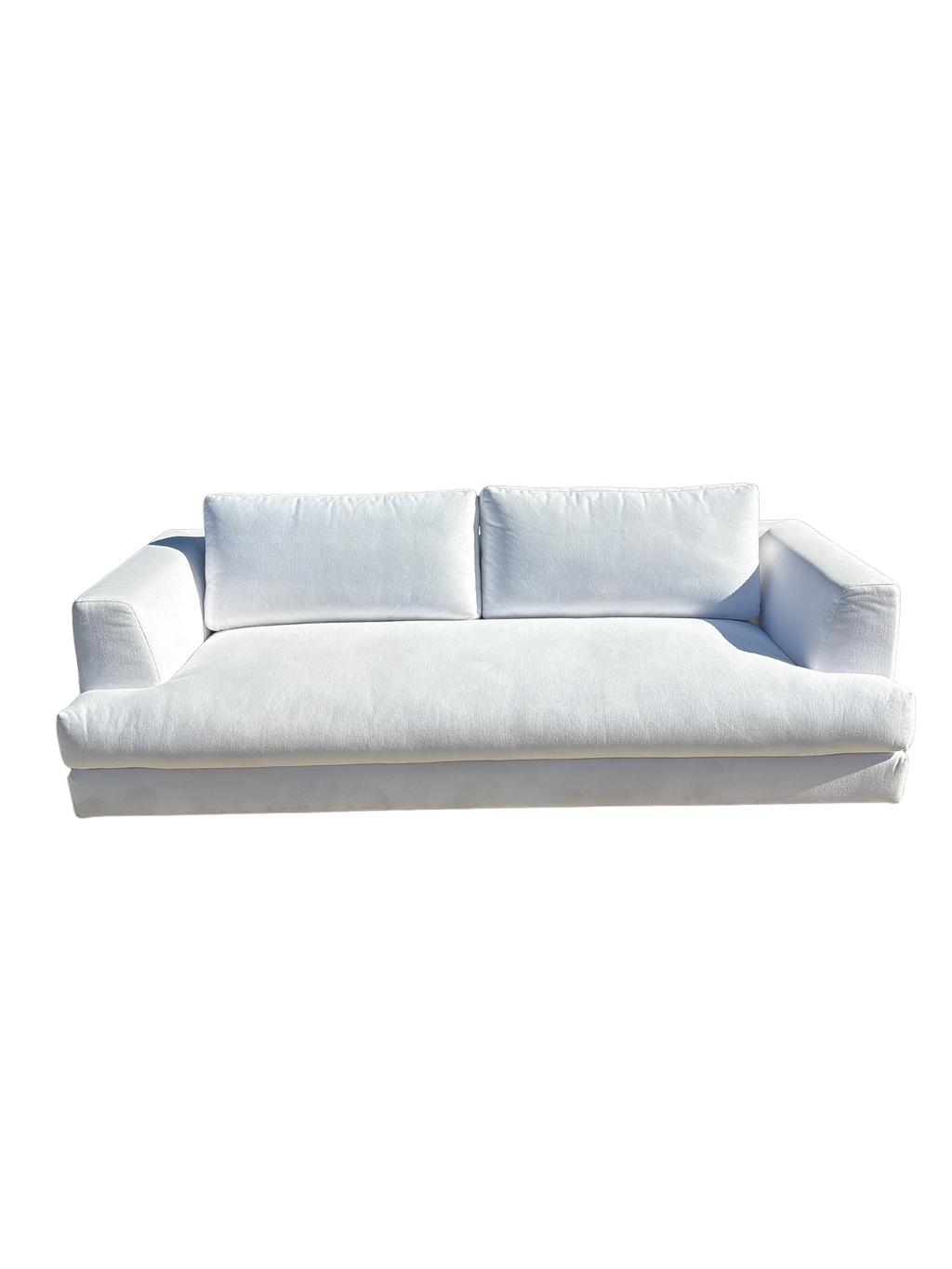 RH Monza Bench-Cushion Sofa – 8’ Luxe Depth in White Performance Linen Weave (Made in Italy)