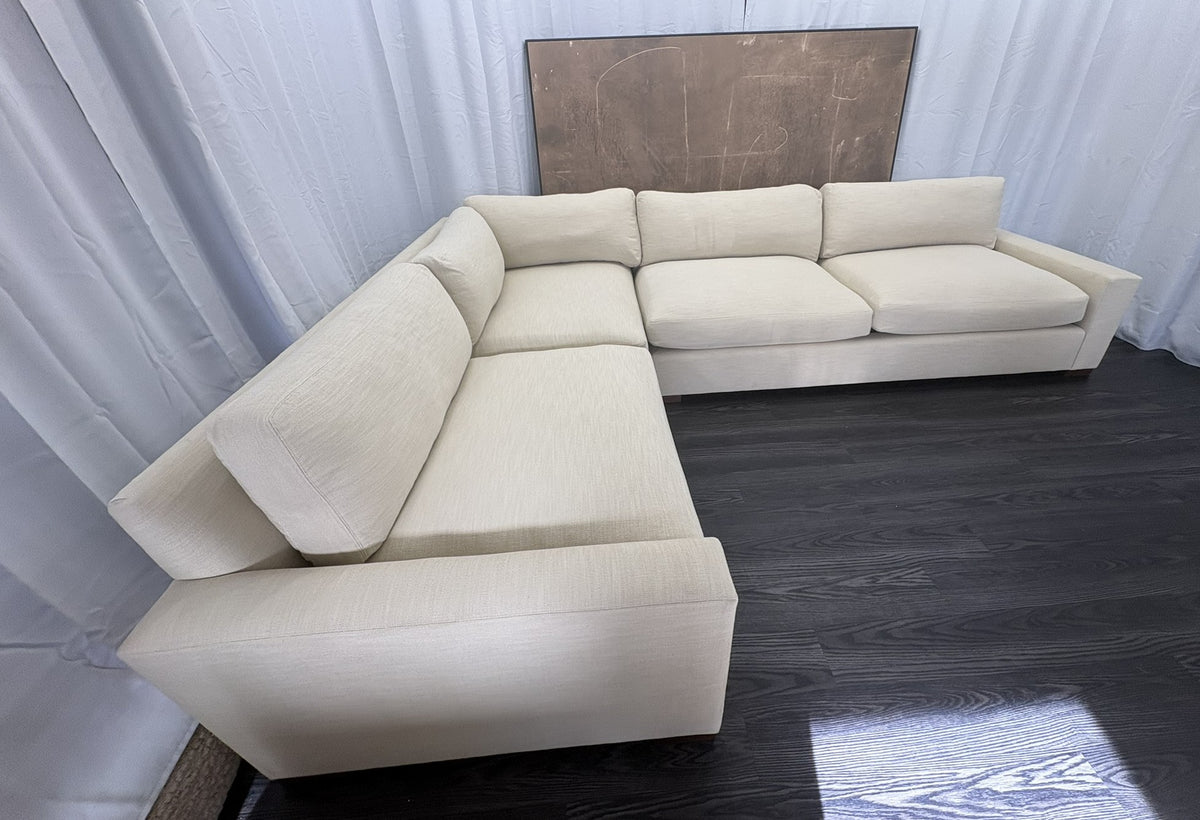 RH Maxwell Left-Arm L-Sectional | Classic | Down | Perennials® Performance Textured Linen Weave – Dune