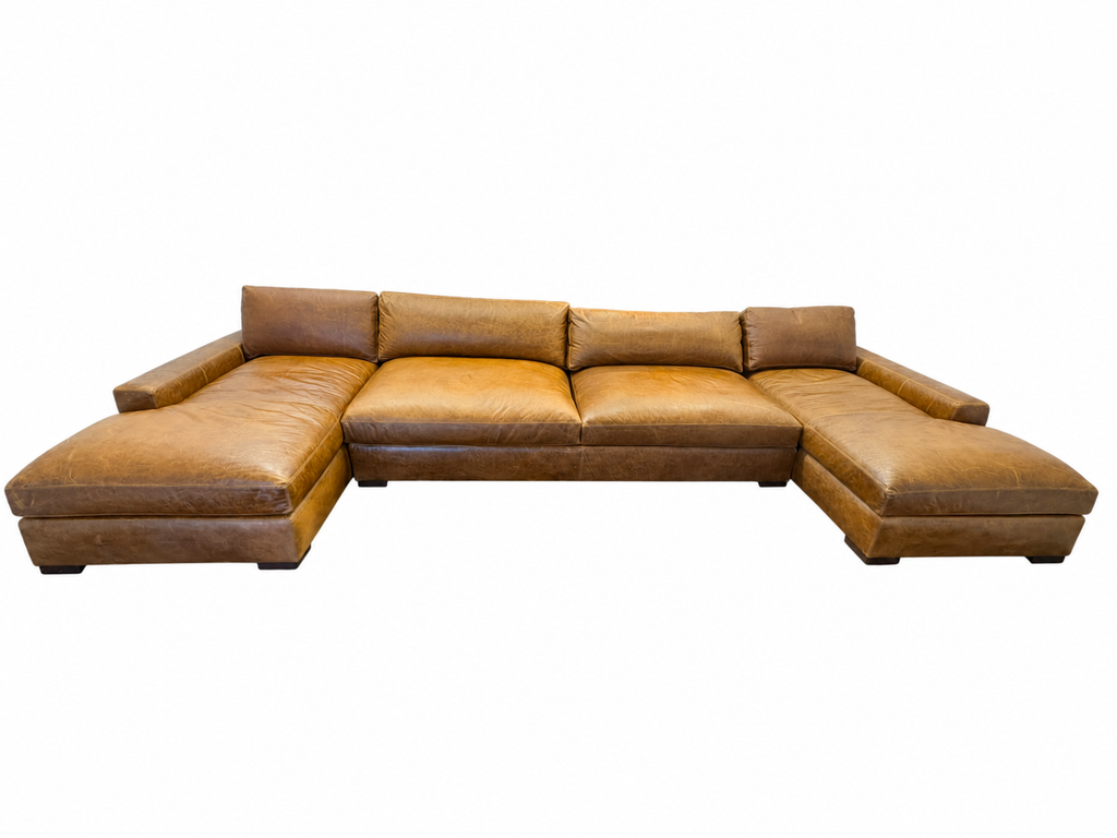 RH Maxwell Leather U-Chaise Sectional – 8' Armless Sofa with Dual Luxe Chaises in Italian Berkshire Leather (Chestnut)