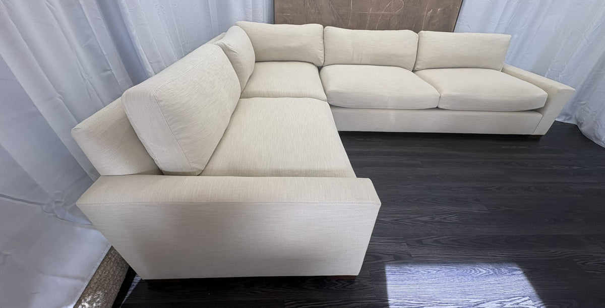 RH Maxwell Left-Arm L-Sectional | Classic | Down | Perennials® Performance Textured Linen Weave – Dune
