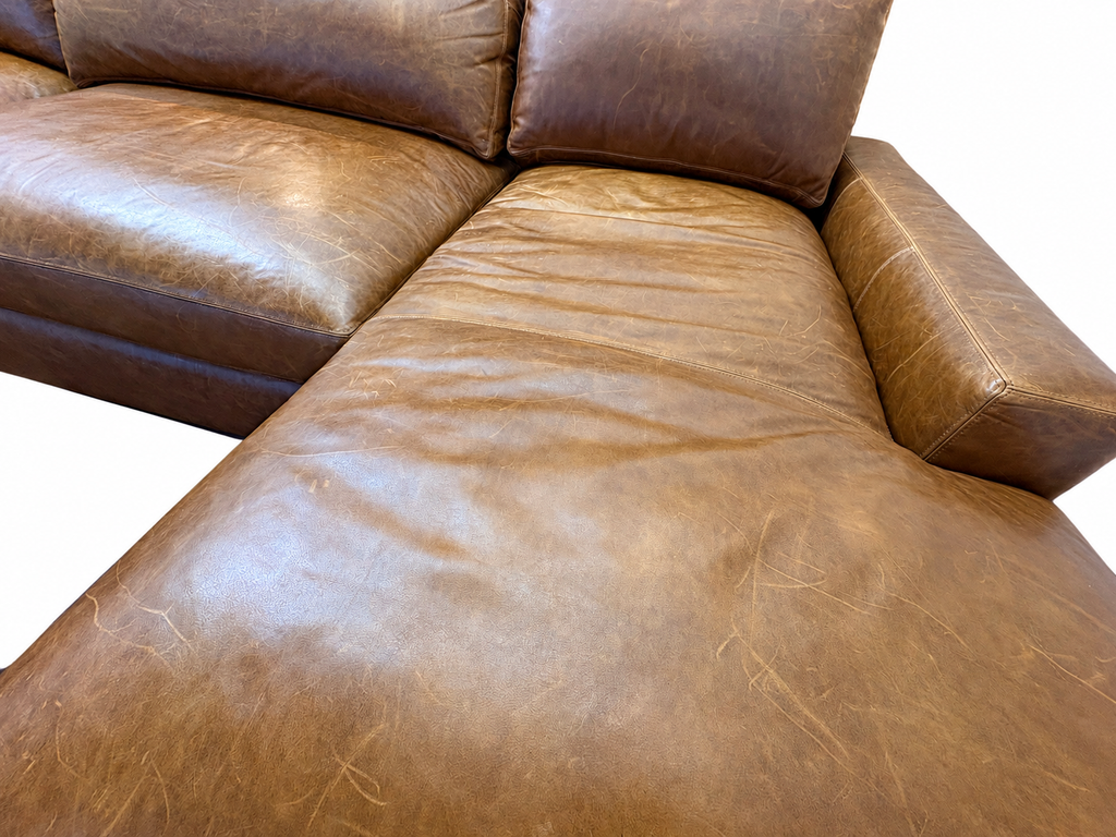 RH Maxwell Leather U-Chaise Sectional – 8' Armless Sofa with Dual Luxe Chaises in Italian Berkshire Leather (Chestnut)
