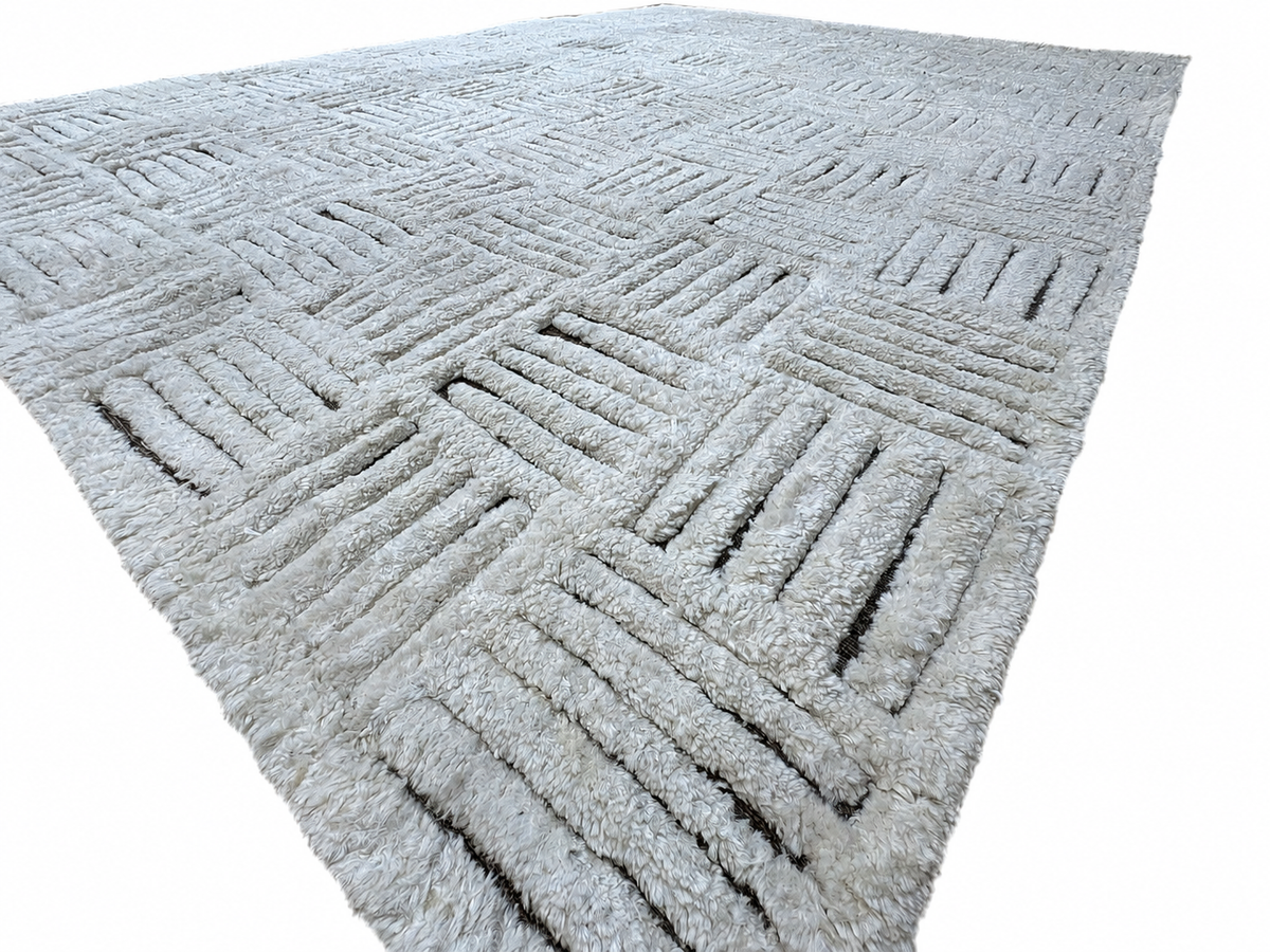 RH Basanti Rug – 9' × 12' Marled Ivory/Charcoal | Hand-Knotted Wool Blend | Contemporary Himalayan-Inspired Design (Rug 2)