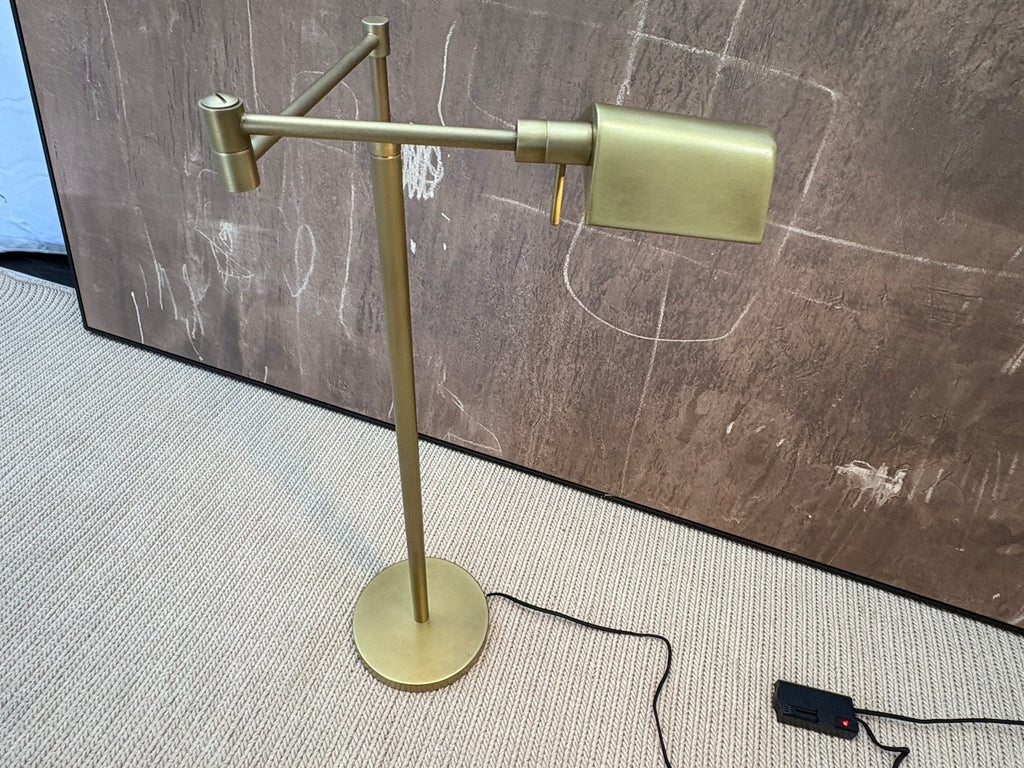 RH Métier Task Floor Lamp Lacquered Burnished Brass | Adjustable Swing Arm | Dimmable Task Lighting