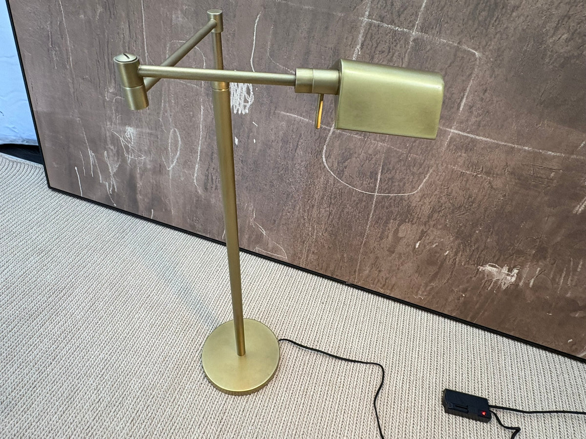 RH Métier Task Floor Lamp Lacquered Burnished Brass | Adjustable Swing Arm | Dimmable Task Lighting