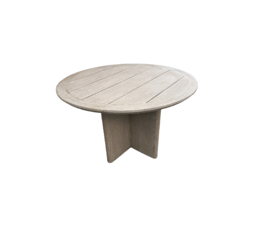 RH Balmain Round Teak Dining Table – 48" Weathered Teak Finish
