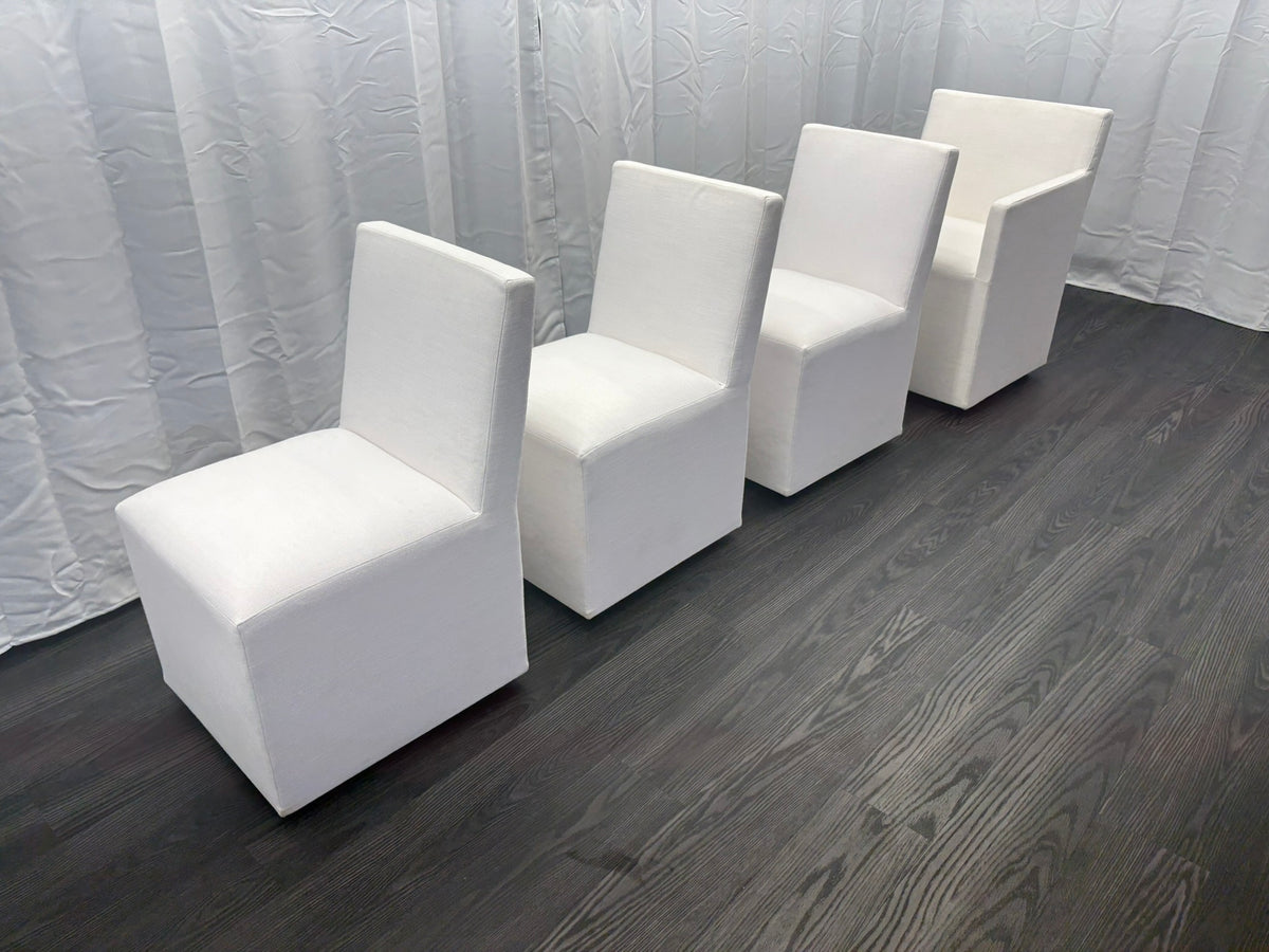 Curated Set of Four RH Ellison Fabric Dining Chairs
Perennials® Performance Textured Linen Weave — White
Recessed Caster Bases