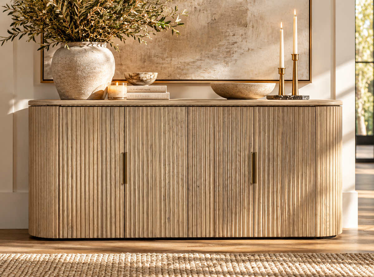 RH Byron 4-Door Sideboard — 84” Light Oak | Reeded American White Oak | Artisan Crafted (2 of 3)