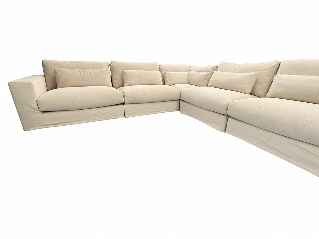 RH Lugano Modular 5-Piece Sectional | Italy | Down-Feather | Performance Linen Weave – Sand | Customizable
