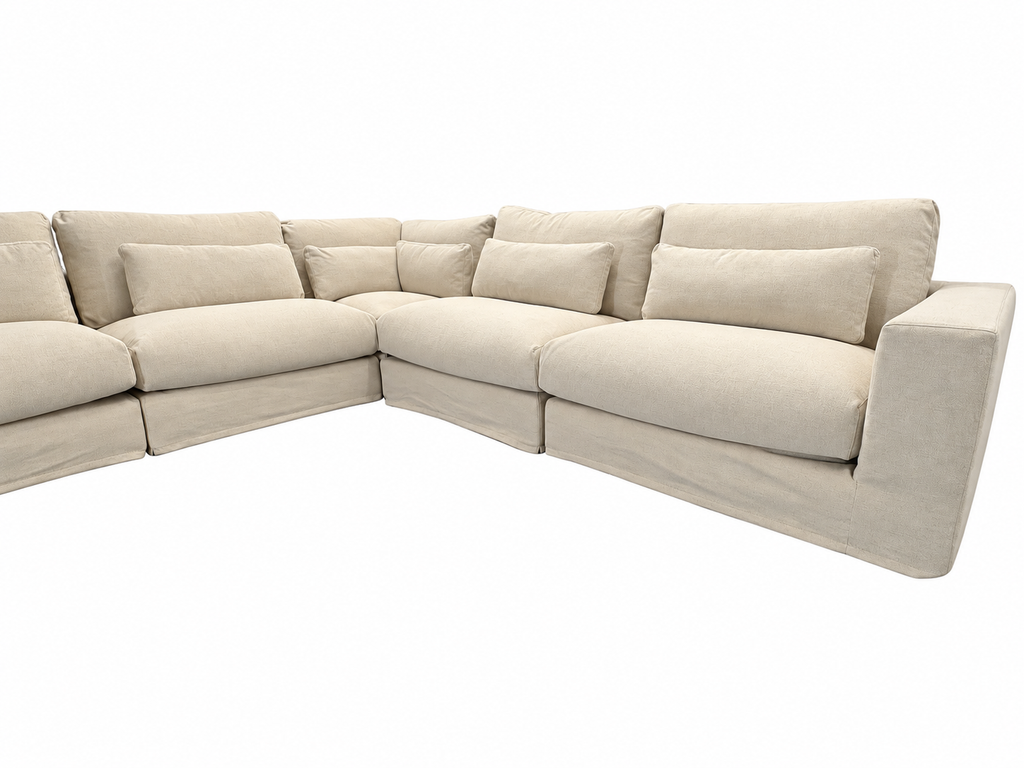 RH Lugano Modular 5-Piece Sectional | Italy | Down-Feather | Performance Linen Weave – Sand | Customizable