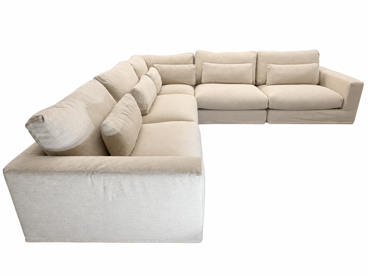 RH Lugano Modular 5-Piece Sectional | Italy | Down-Feather | Performance Linen Weave – Sand | Customizable
