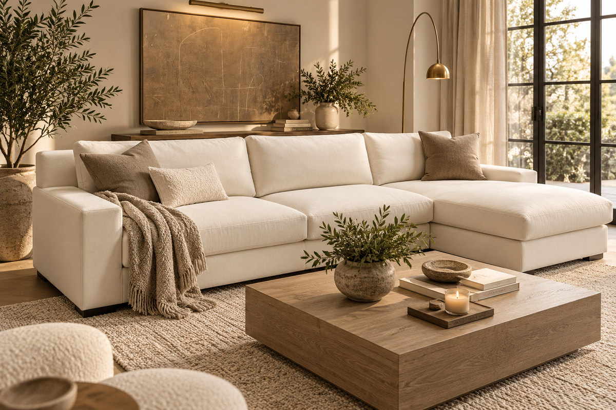 RH Modena Track Arm Right-Arm Chaise Sectional – Performance Linen Weave in Natural