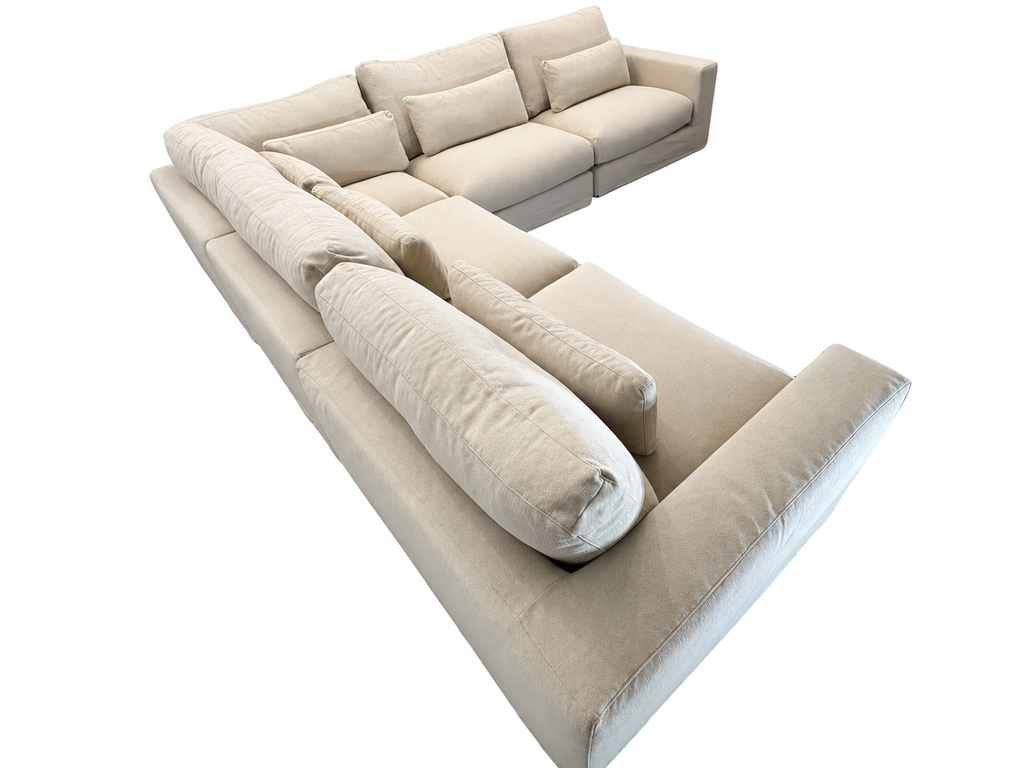 RH Lugano Modular 5-Piece Sectional | Italy | Down-Feather | Performance Linen Weave – Sand | Customizable