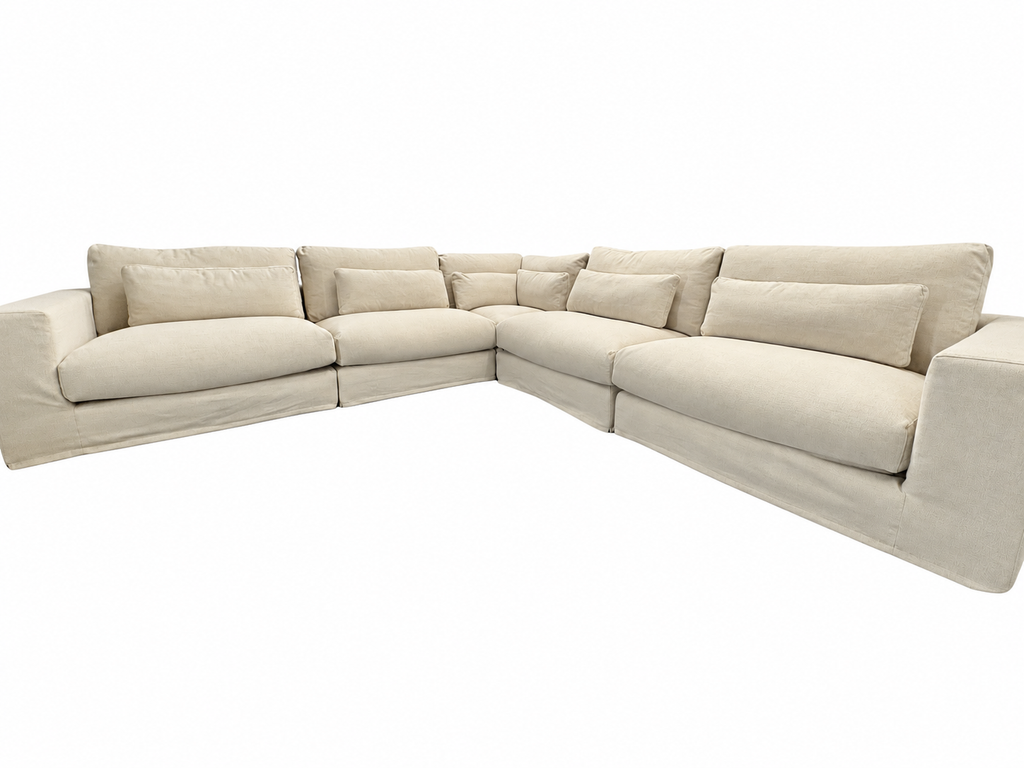 RH Lugano Modular 5-Piece Sectional | Italy | Down-Feather | Performance Linen Weave – Sand | Customizable