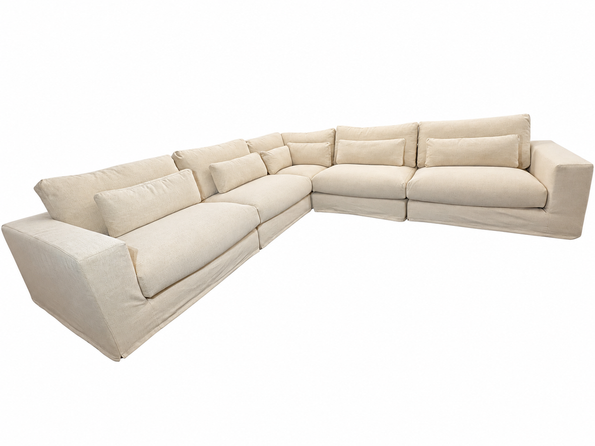RH Lugano Modular 5-Piece Sectional | Italy | Down-Feather | Performance Linen Weave – Sand | Customizable