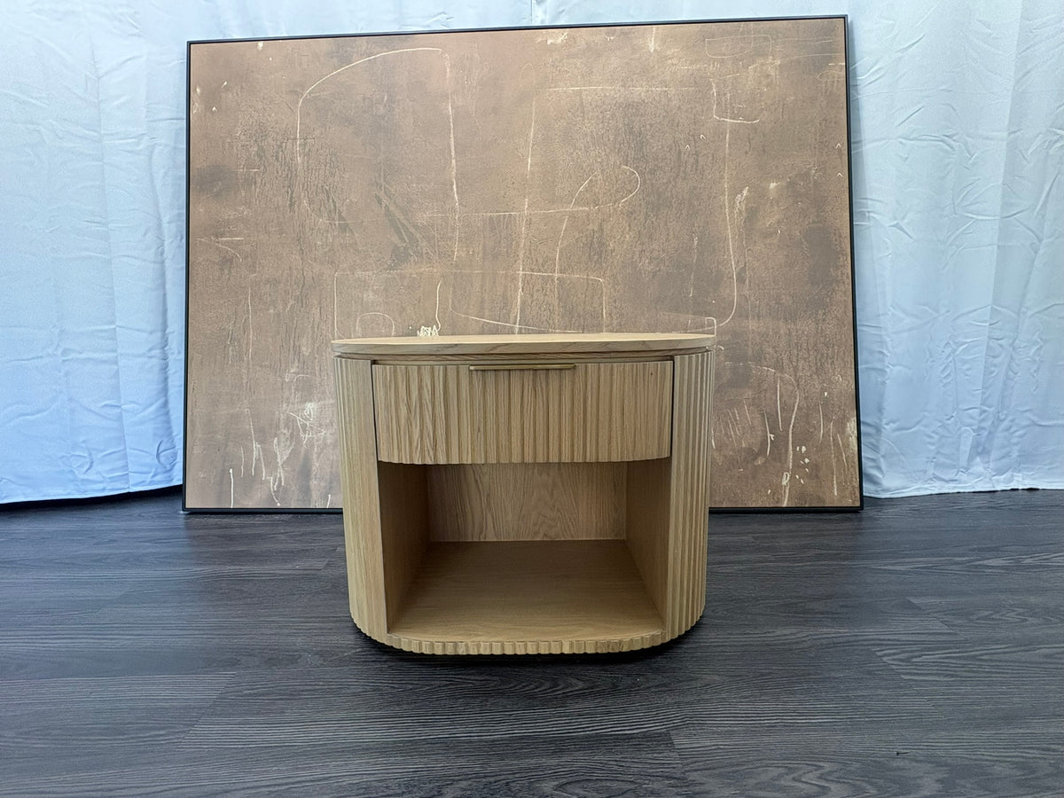 RH Byron Open Nightstand – 32" Light Oak | American White Oak | Reeded Detail | Soft-Close Drawer
