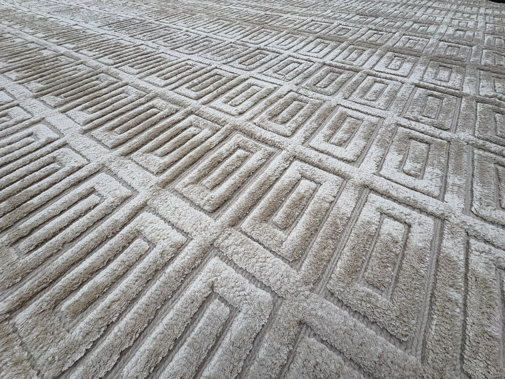RH Rajouri Silk & Wool Rug – 9' × 12' Sand | Hand-Knotted Silk & Wool | Hand-Carved | Made in Nepal