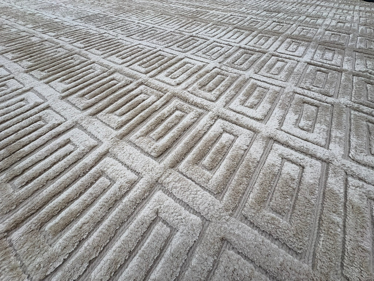 RH Rajouri Silk & Wool Rug – 9' × 12' Sand | Hand-Knotted Silk & Wool | Hand-Carved | Made in Nepal