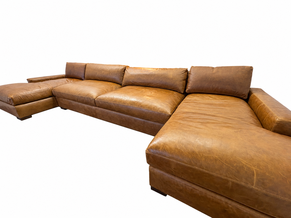 RH Maxwell Leather U-Chaise Sectional – 8' Armless Sofa with Dual Luxe Chaises in Italian Berkshire Leather (Chestnut)