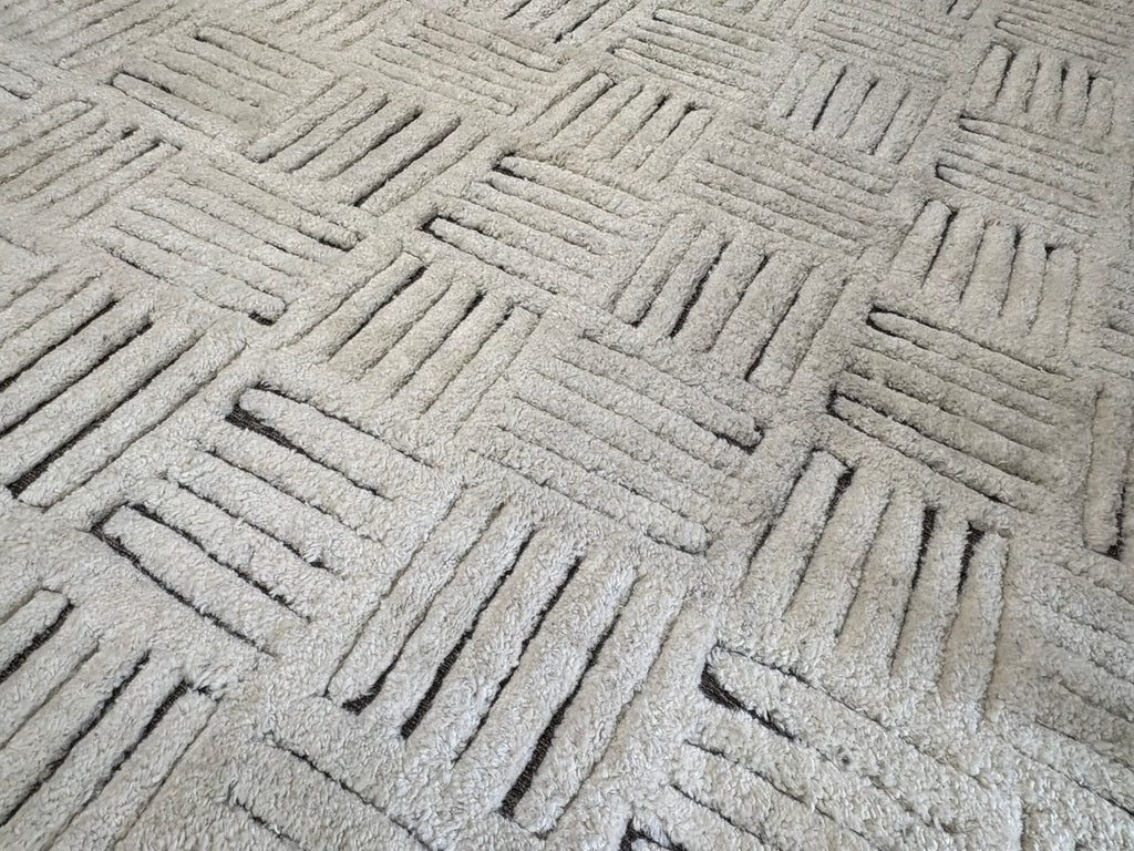 RH Basanti Rug – 9' × 12' Marled Ivory/Charcoal | Hand-Knotted Wool Blend | Contemporary Himalayan-Inspired Design