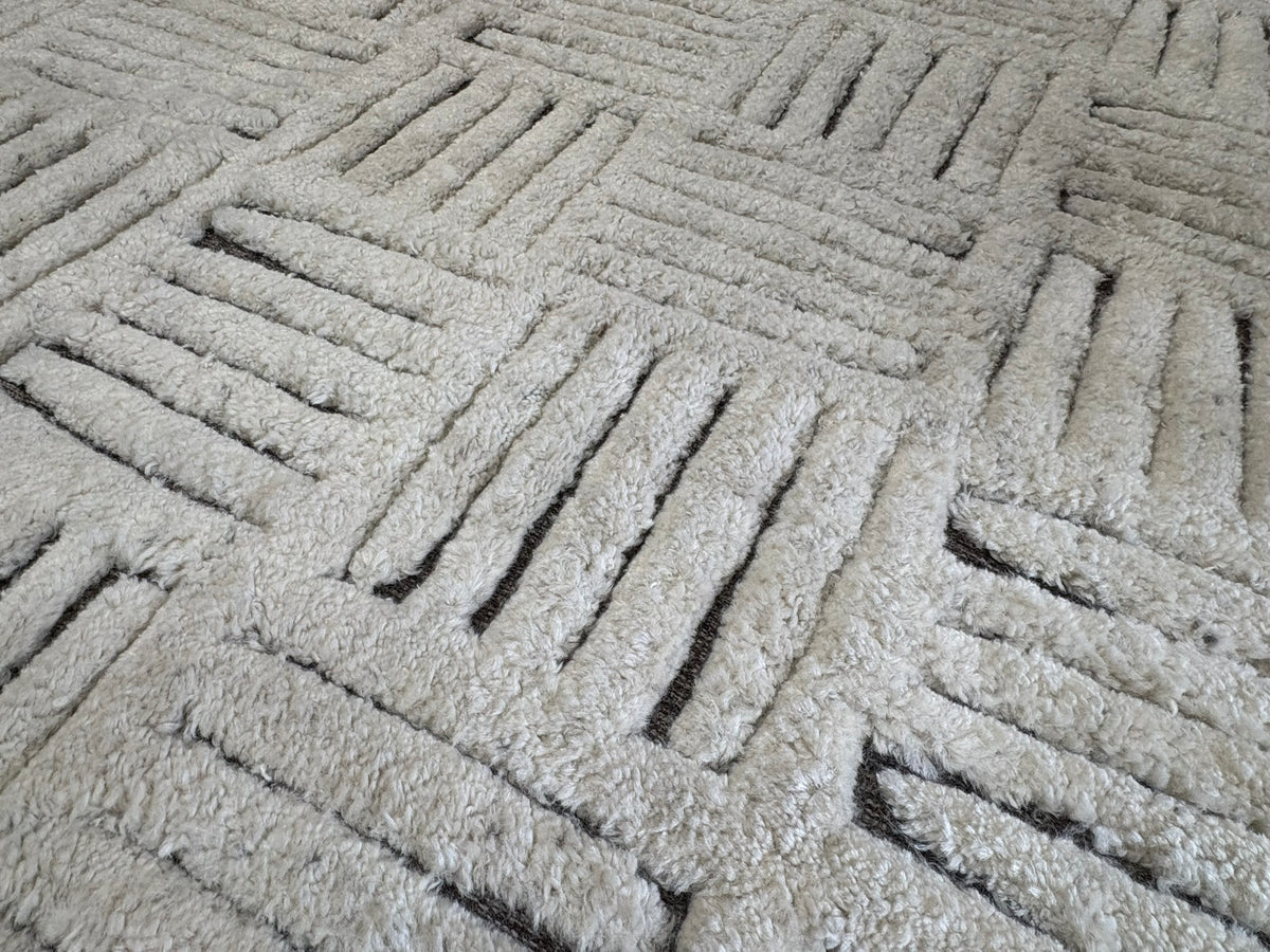 RH Basanti Rug – 9' × 12' Marled Ivory/Charcoal | Hand-Knotted Wool Blend | Contemporary Himalayan-Inspired Design