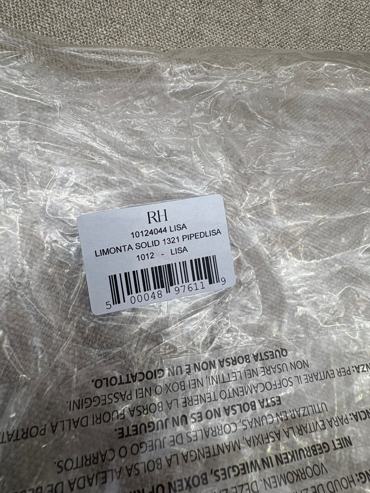 RH Restoration Hardware Custom Italian Pietro Solid Piped Lumbar Pillow Cover