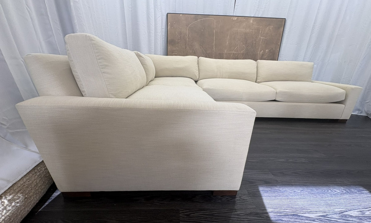 RH Maxwell Left-Arm L-Sectional | Classic | Down | Perennials® Performance Textured Linen Weave – Dune