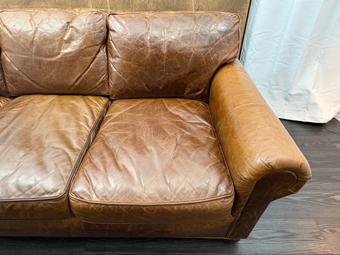 RH Original Lancaster Leather 3-Cushion Sofa – 7' Petite 38"D | Italian Brompton Cocoa | Down-Feather | Pre-Owned