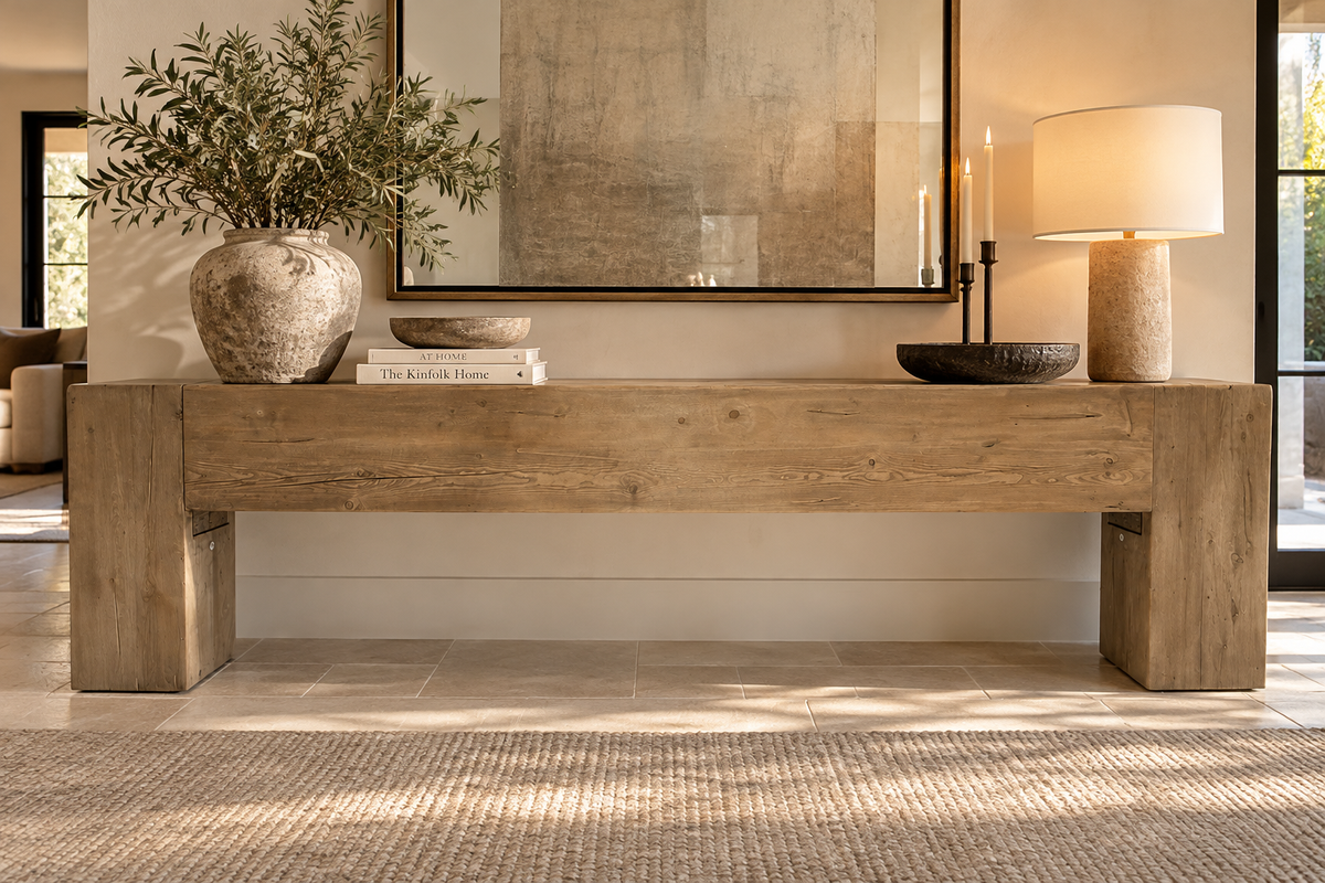 RH Reclaimed English Beam Console Table – 118" – Salvaged Natural