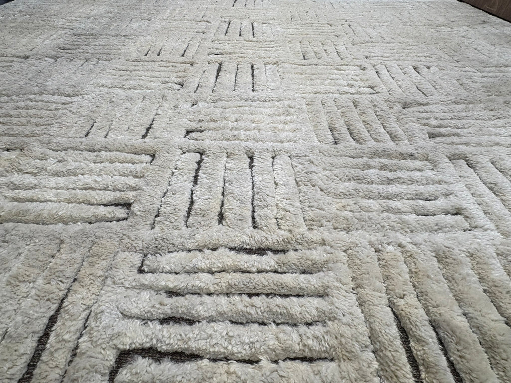 RH Basanti Rug – 9' × 12' Marled Ivory/Charcoal | Hand-Knotted Wool Blend | Contemporary Himalayan-Inspired Design
