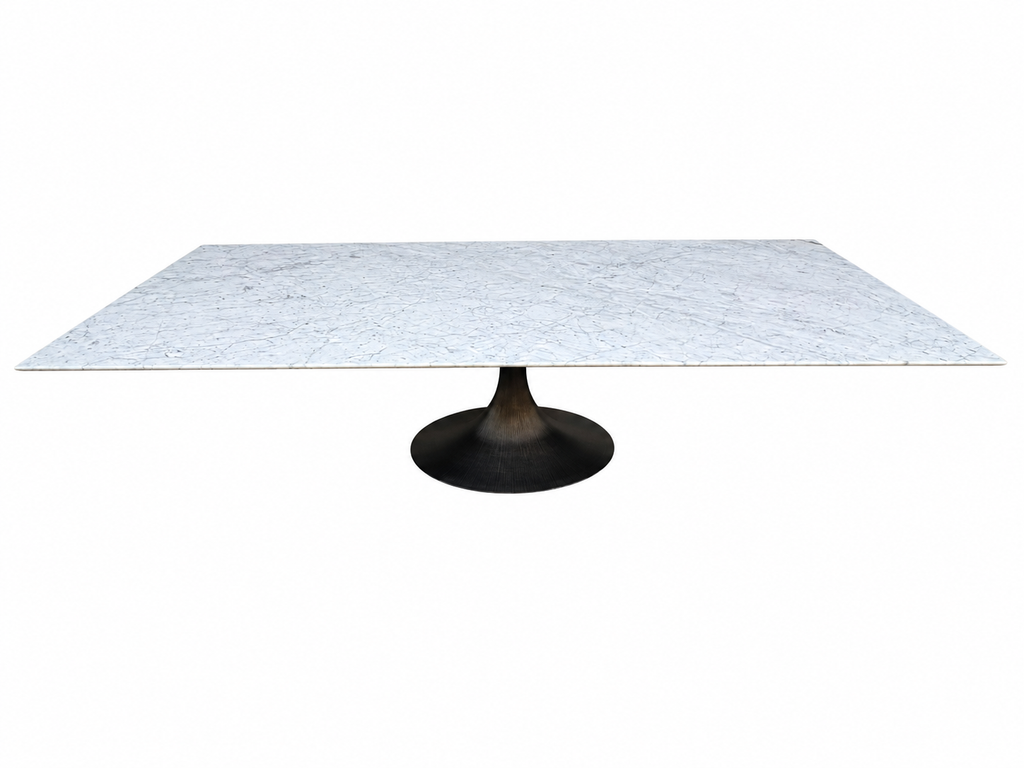 RH Aero Stone Rectangular Dining Table – 120" | Italian Carrara Marble Top | Cast Iron Pedestal Base