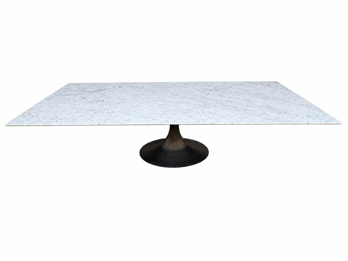 RH Aero Stone Rectangular Dining Table – 120" | Italian Carrara Marble Top | Cast Iron Pedestal Base