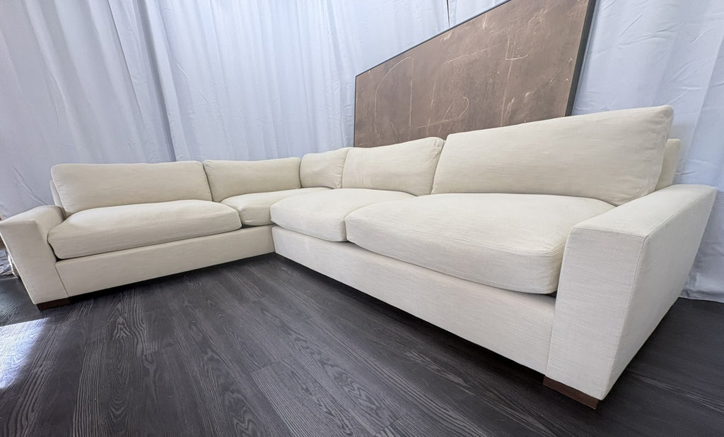 RH Maxwell Left-Arm L-Sectional | Classic | Down | Perennials® Performance Textured Linen Weave – Dune