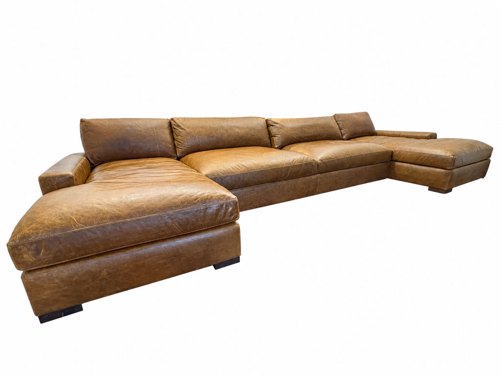 RH Maxwell Leather U-Chaise Sectional – 8' Armless Sofa with Dual Luxe Chaises in Italian Berkshire Leather (Chestnut)