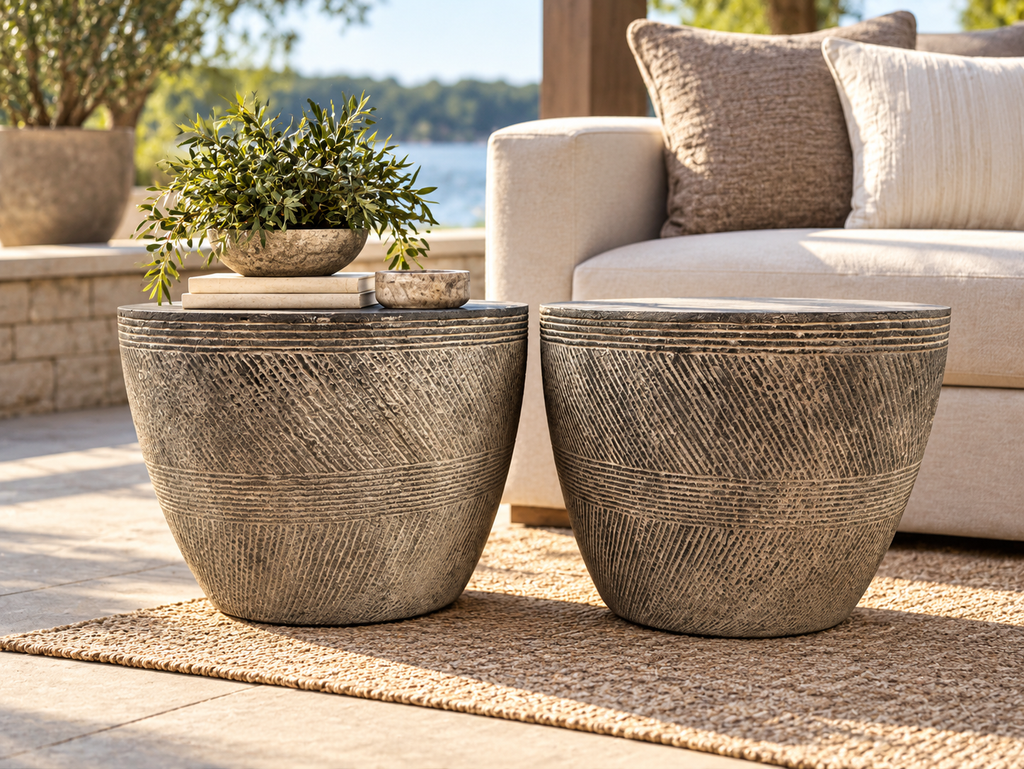 RH Vetro Round Side Table – 21" Diam. × 16"H | Dark Grey | Set of 2 | Pre-Owned