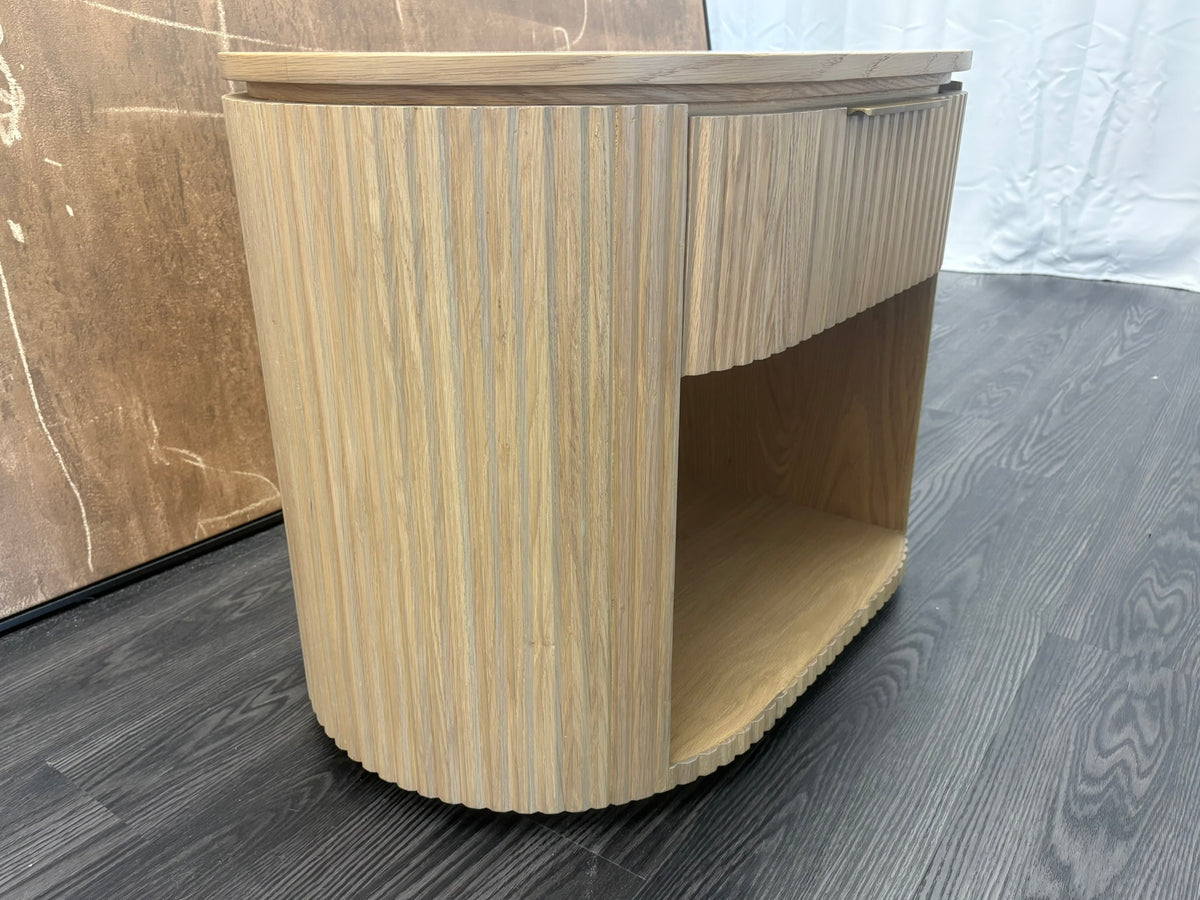 RH Byron Open Nightstand – 32" Light Oak | American White Oak | Reeded Detail | Soft-Close Drawer